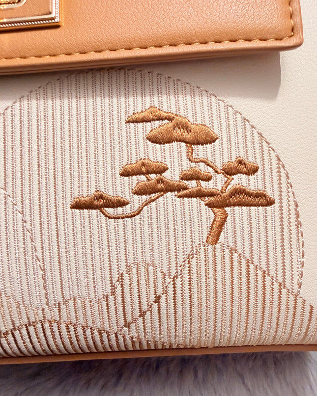 Sac à main brodé carré - Marron