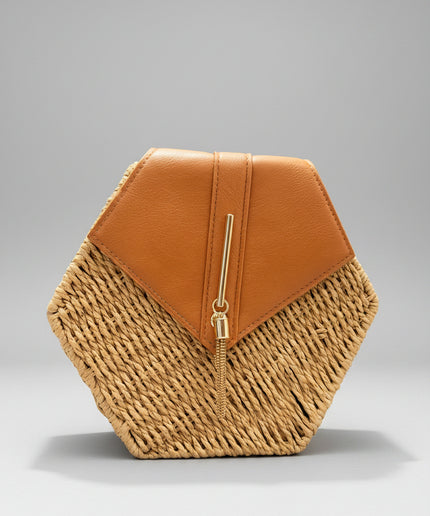 Mini sac style osier hexagonal - Marron