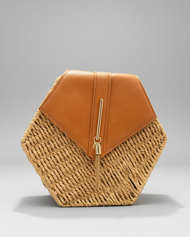 Mini sac style osier hexagonal - Marron