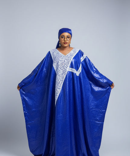 Boubou fanga dentelle - Bleu