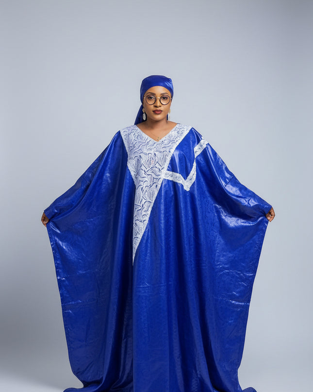 Boubou fanga dentelle - Bleu