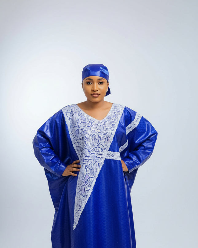Boubou fanga dentelle - Bleu