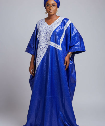Boubou fanga dentelle - Bleu
