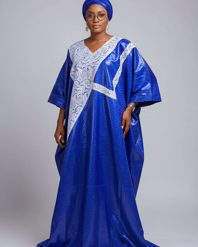 Boubou fanga dentelle - Bleu