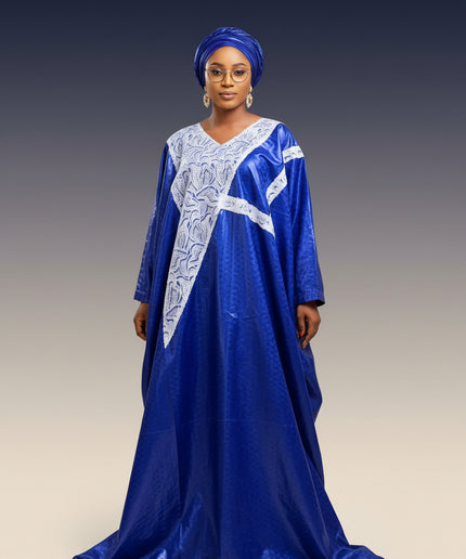 Boubou fanga dentelle - Bleu
