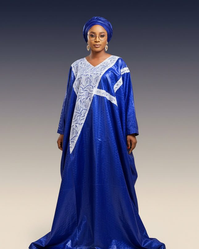 Boubou fanga dentelle - Bleu