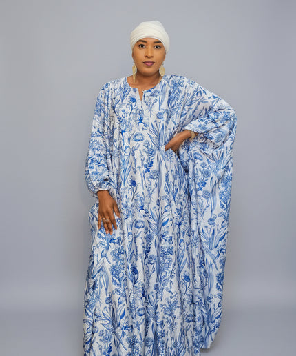 Robe en soie digitale - Bleu blanc