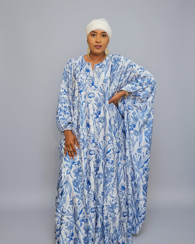 Robe en soie digitale - Bleu blanc
