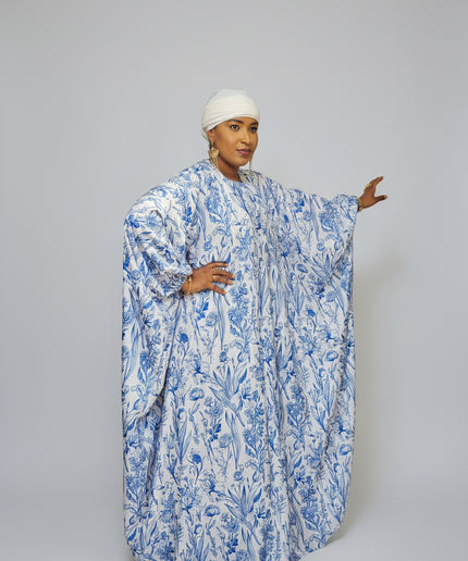 Robe en soie digitale - Bleu blanc