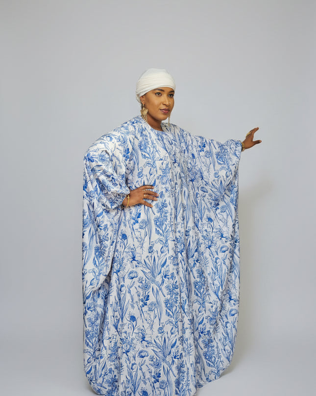 Robe en soie digitale - Bleu blanc