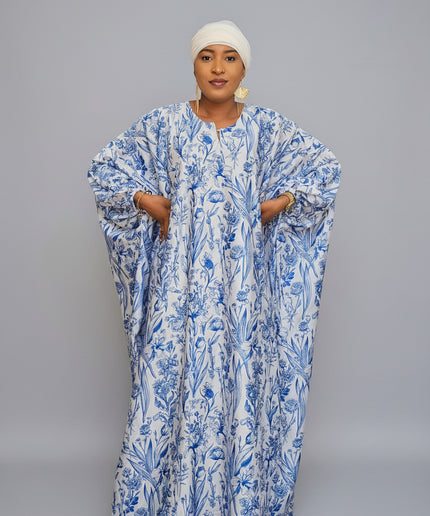 Robe en soie digitale - Bleu blanc