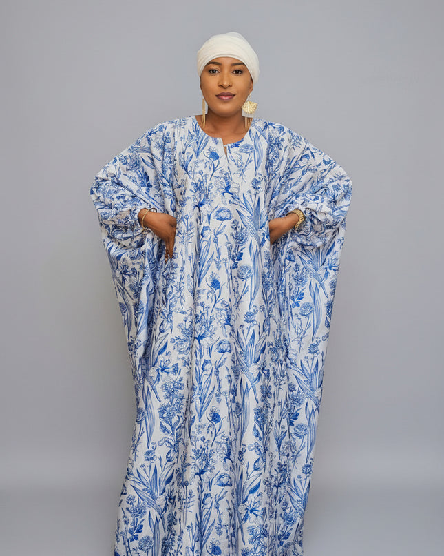 Robe en soie digitale - Bleu blanc