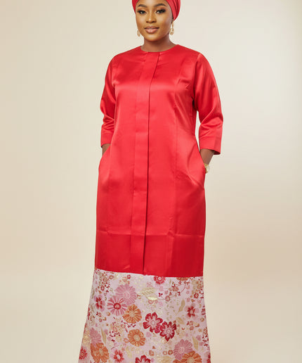 Robe slim brocart mikado - Rouge