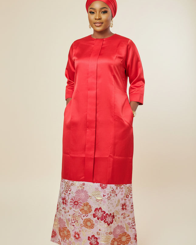 Robe slim brocart mikado - Rouge