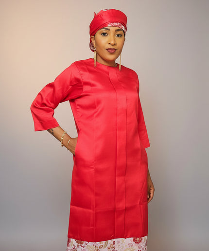 Robe slim brocart mikado - Rouge