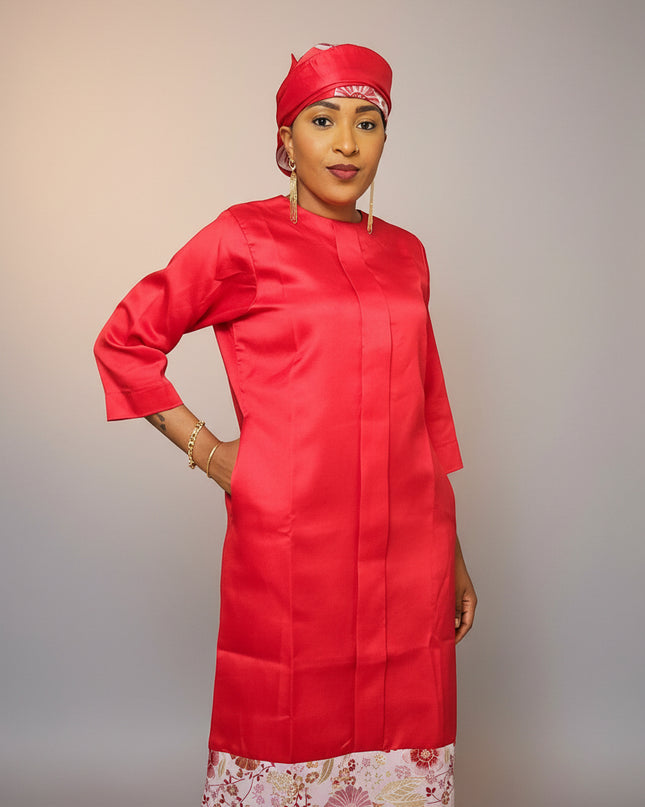 Robe slim brocart mikado - Rouge