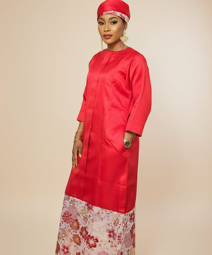 Robe slim brocart mikado - Rouge
