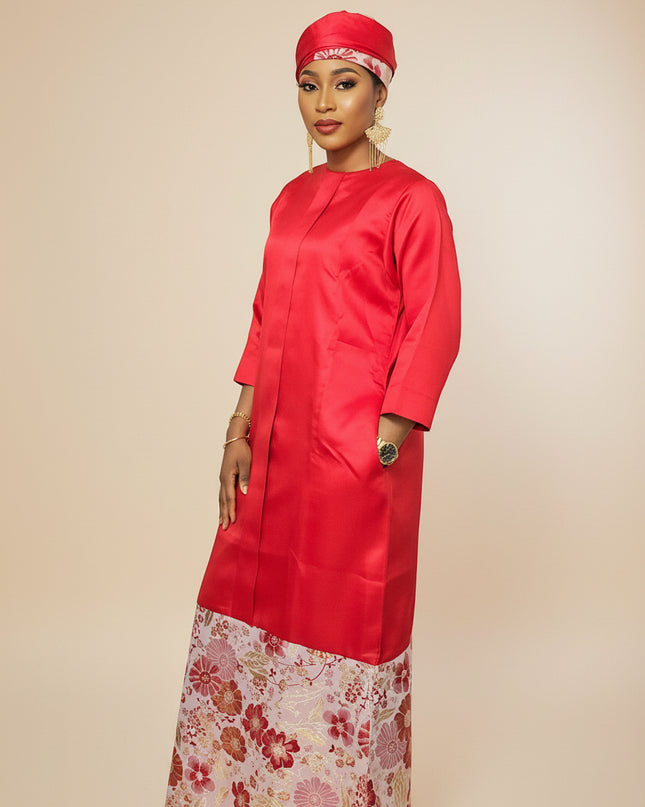Robe slim brocart mikado - Rouge