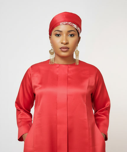 Robe slim brocart mikado - Rouge
