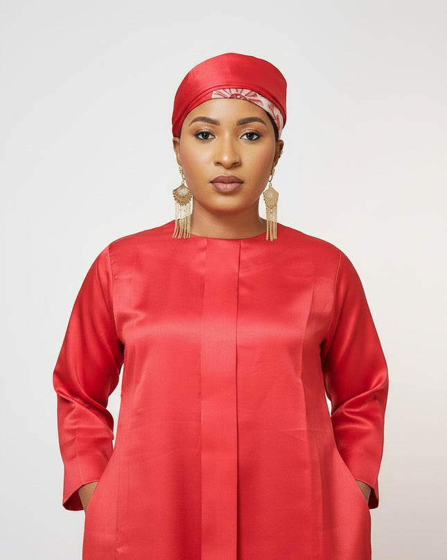Robe slim brocart mikado - Rouge