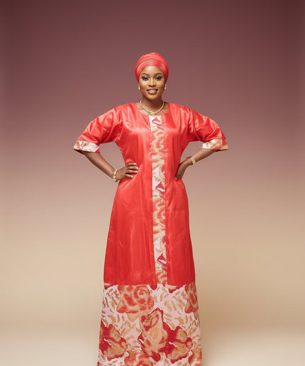 Robe mikado brocart - Rouge