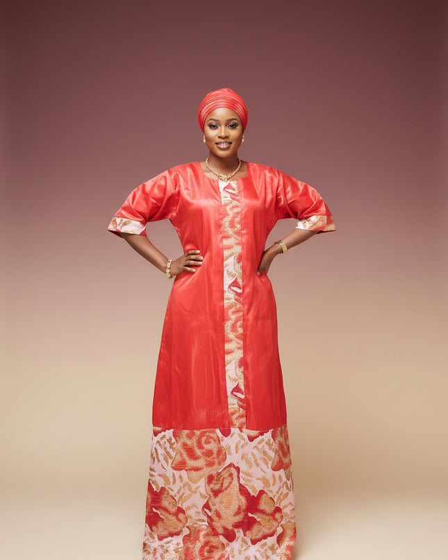 Robe mikado brocart - Rouge