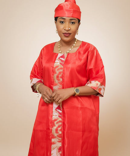 Robe mikado brocart - Rouge