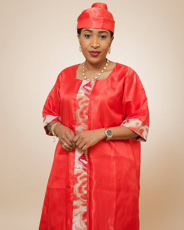 Robe mikado brocart - Rouge