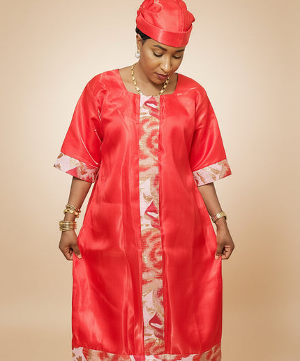 Robe mikado brocart - Rouge