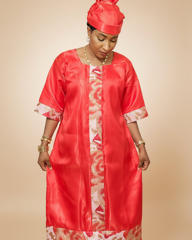 Robe mikado brocart - Rouge