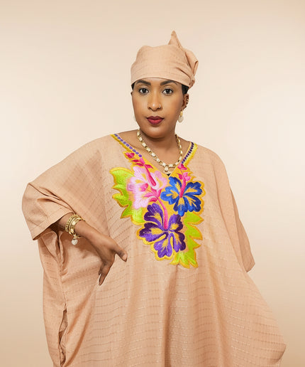 Boubou exotique brodé - Saumon
