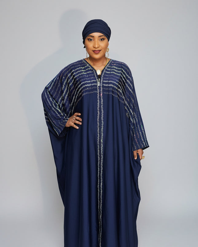 Abaya Basra à fermeture - Bleu Nuit