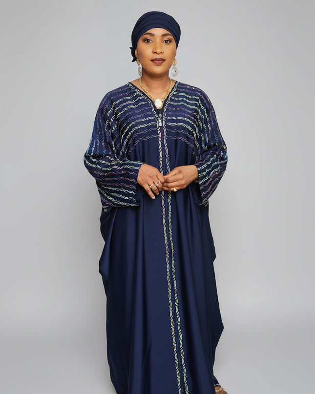Abaya Basra à fermeture - Bleu Nuit