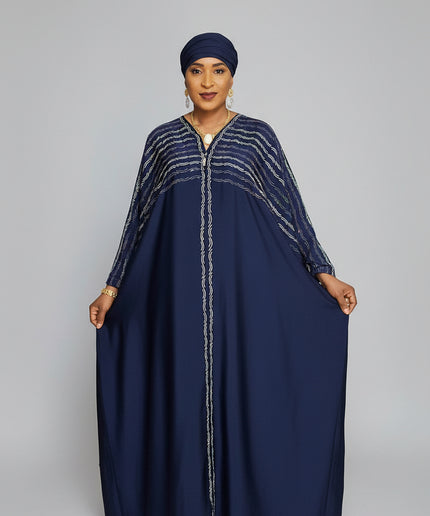 Abaya Basra à fermeture - Bleu Nuit