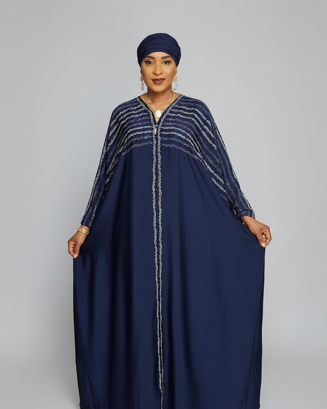 Abaya Basra à fermeture - Bleu Nuit