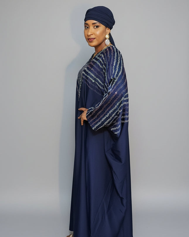 Abaya Basra à fermeture - Bleu Nuit