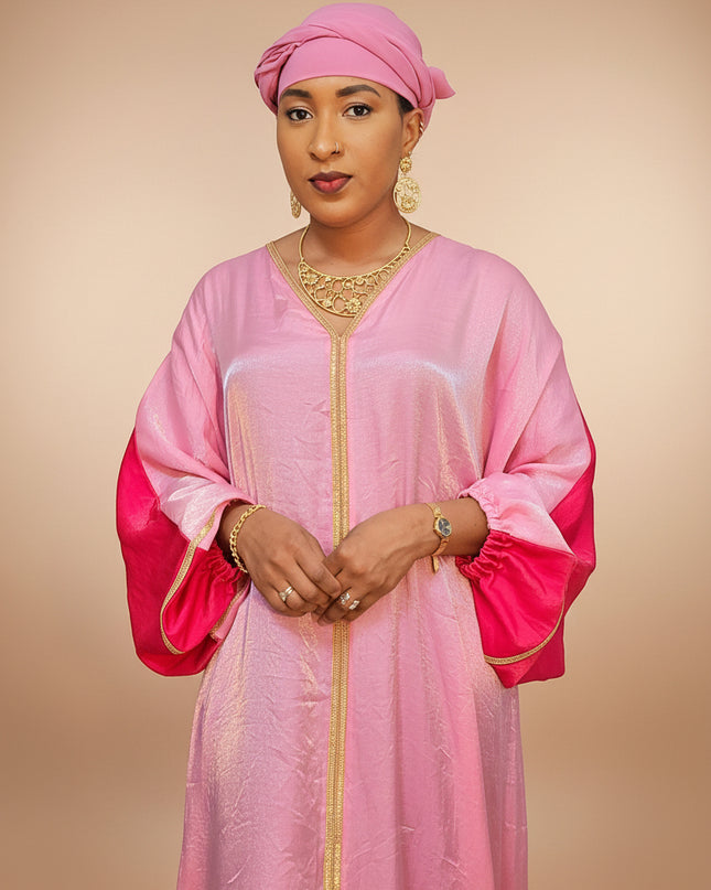 Abaya malika bicolore - Rose