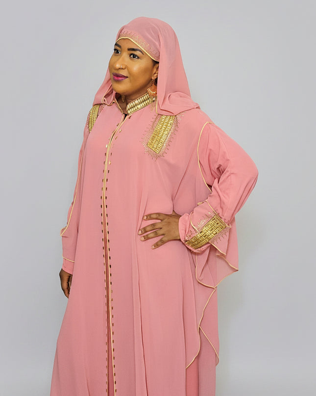 Abaya royale à capuche - Rose