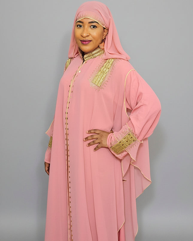 Abaya royale à capuche - Rose