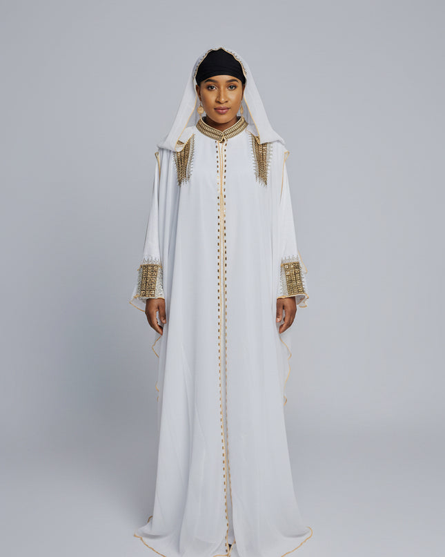 Abaya royale à capuche - Blanc