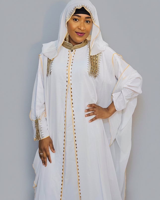 Abaya royale à capuche - Blanc