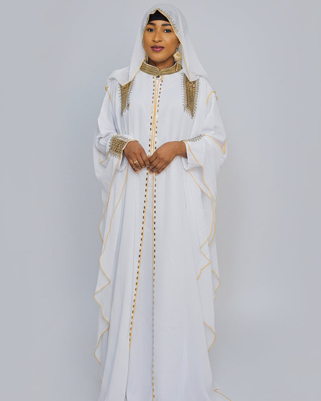 Abaya royale à capuche - Blanc