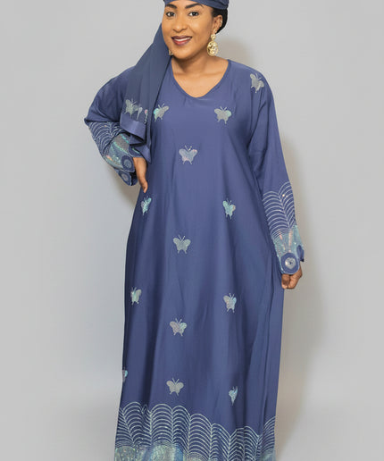 Abaya mariama strassée - Bleu