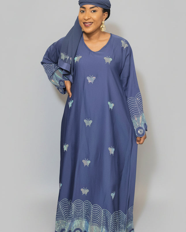 Abaya mariama strassée - Bleu
