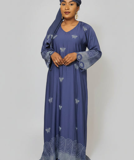 Abaya mariama strassée - Bleu