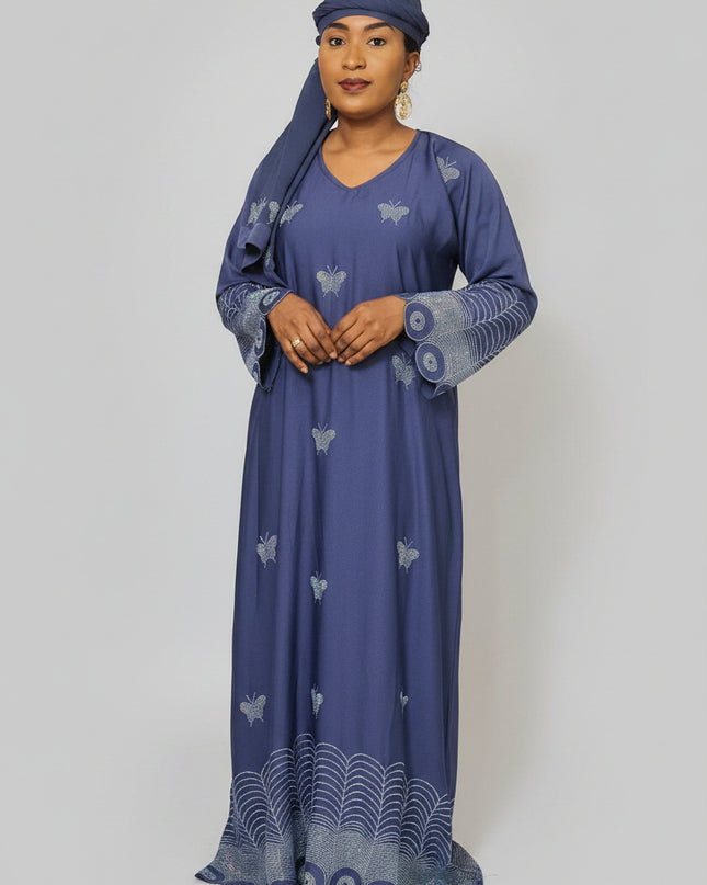 Abaya mariama strassée - Bleu
