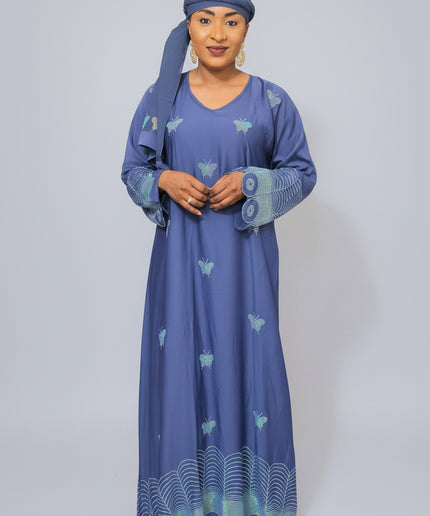 Abaya mariama strassée - Bleu