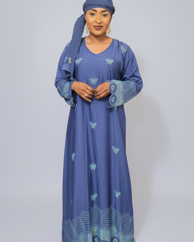 Abaya mariama strassée - Bleu