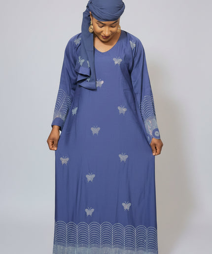 Abaya mariama strassée - Bleu