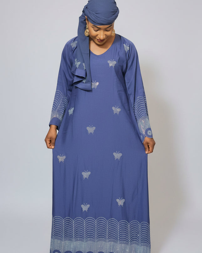 Abaya mariama strassée - Bleu